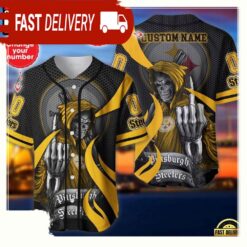 NFL Custom Name Number Pittsburgh Steelers Skull Death Baseball Jersey Shirt - available at - sportfansshop.com