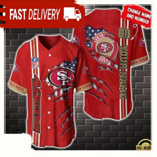 NFL Custom Name Number San Francisco 49ers America Flag New Design Baseball Jersey Shirt Gift For Fans - available at - sportfansshop.com