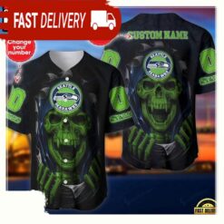 NFL Custom Name Number Seattle Seahawks Skull Baseball Jersey Shirt - available at - sportfansshop.com