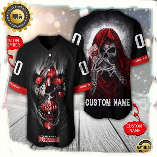 NFL Custom Name Number Tampa Bay Buccaneers Team Skull Death Baseball Jersey Shirt - available at - sportfansshop.com