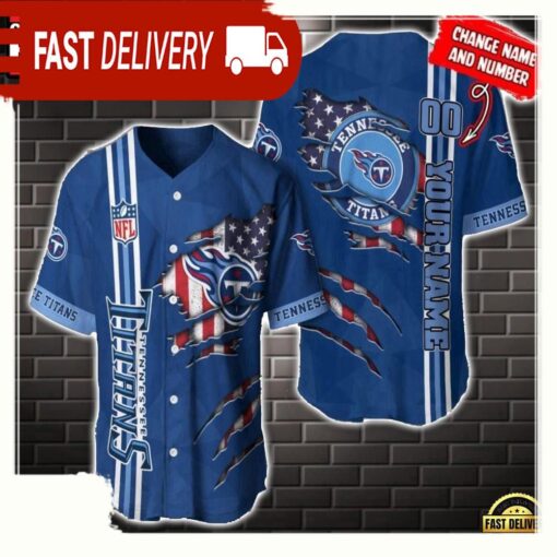 NFL Custom Name Number Tennessee Titans America Flag New Design Baseball Jersey Shirt Gift For Fans - available at - sportfansshop.com