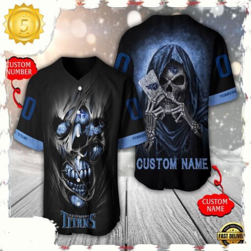 NFL Custom Name Number Tennessee Titans Team Skull Death Baseball Jersey Shirt - available at - sportfansshop.com