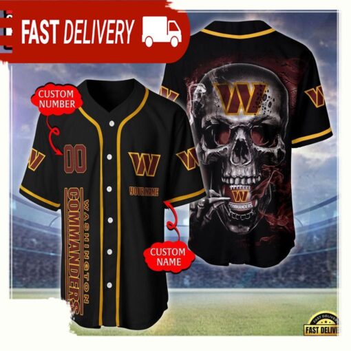 NFL Custom Name Number Washington Commanders Skull Face Baseball Jersey Shirt - available at - sportfansshop.com