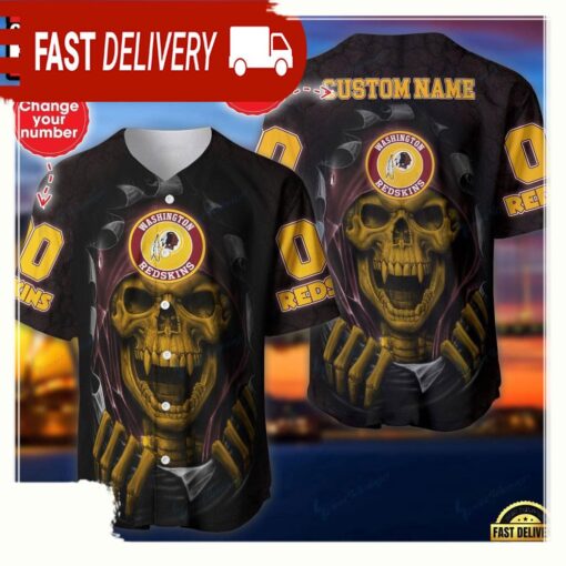 NFL Custom Name NumberWashington Redskins Skull Baseball Jersey Shirt - available at - sportfansshop.com