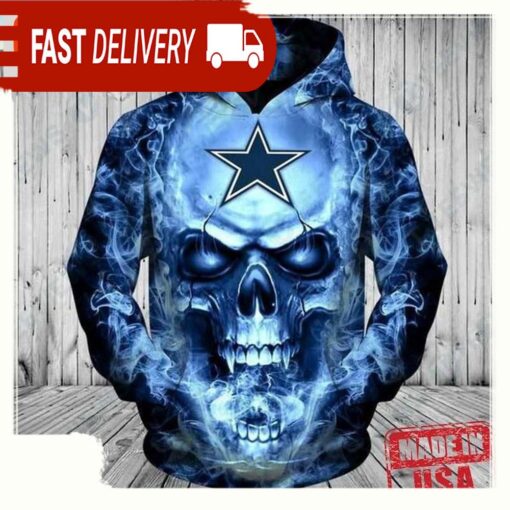 NFL Dallas Cowboys Blue Smoking Skull Cheap Sports Unisex Hoodies - available at - sportfansshop.com