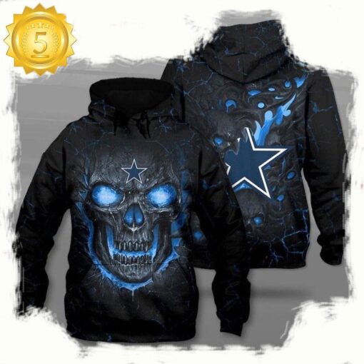 NFL Dallas Cowboys Hello Darkness My Old Friend Skull 3D Hoodie Shirt - available at - sportfansshop.com