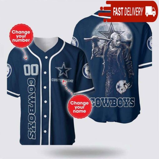 NFL Dallas Cowboys Jason Voorhees Custom Name Baseball Jersey 3D Horror Shirt - available at - sportfansshop.com