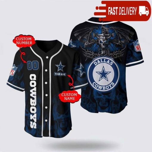 NFL Dallas Cowboys Personalized Baseball Jersey with Name and Number - available at - sportfansshop.com