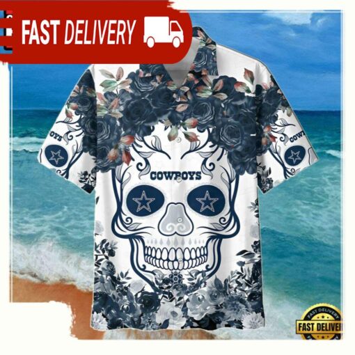 NFL Dallas Cowboys Summer Hawaiian Shirt Pattern Flower Skull - available at - sportfansshop.com