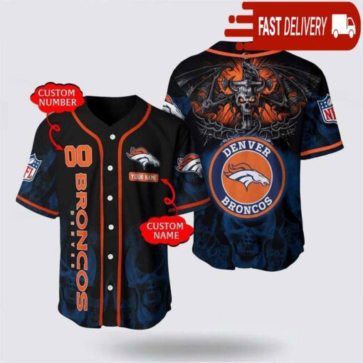 NFL Denver Broncos Personalized Baseball Jersey with Name and Number - available at - sportfansshop.com