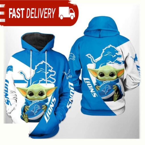 NFL Detroit Lions Baby Yoda Team 3D Printed Hoodie Shirt - available at - sportfansshop.com