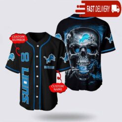 NFL Detroit Lions Baseball Jersey 3D Personalized Skull Shirt for Your Football Team - available at - sportfansshop.com