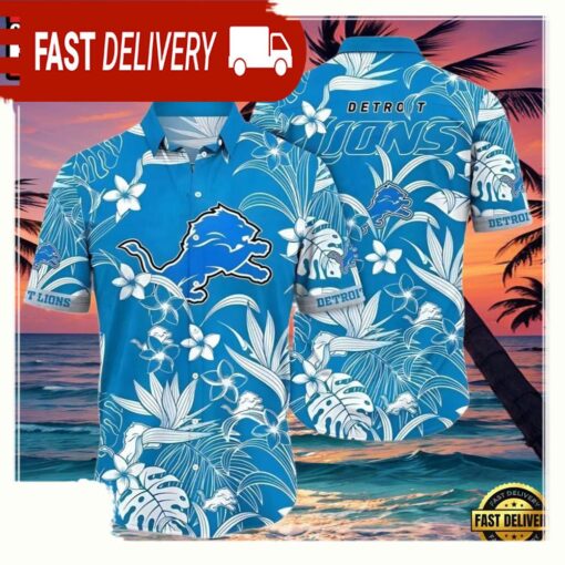 NFL Detroit Lions Oceanic Blue Floral Hawaiian Shirt - available at - sportfansshop.com