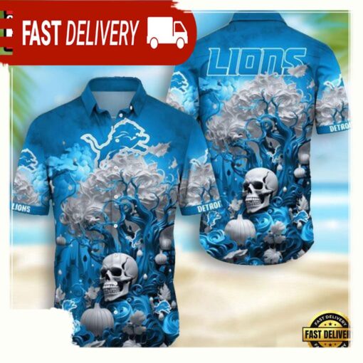 NFL Detroit Lions Skull Pumpkin Hawaiian Shirt For Men Women - available at - sportfansshop.com