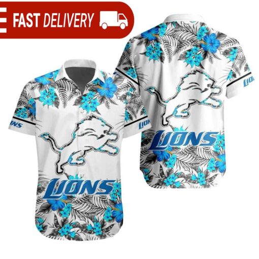 NFL Detroit Lions Tropical Floral Hibiscus Hawaiian Shirt - available at - sportfansshop.com