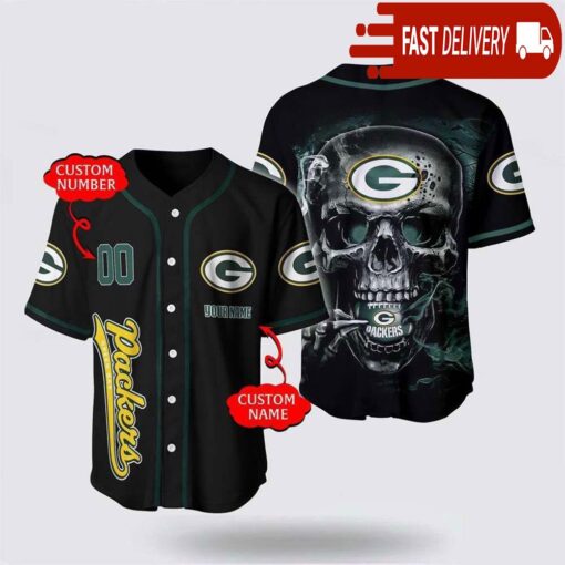 NFL Green Bay Packers Baseball Jersey 3D Personalized Skull Shirt for Your Football Team - available at - sportfansshop.com