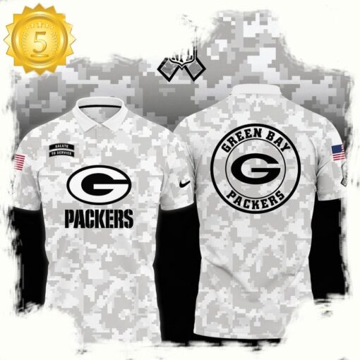 NFL Green Bay Packers Camo 2025 Salute to Service Polo Shirt - available at - sportfansshop.com