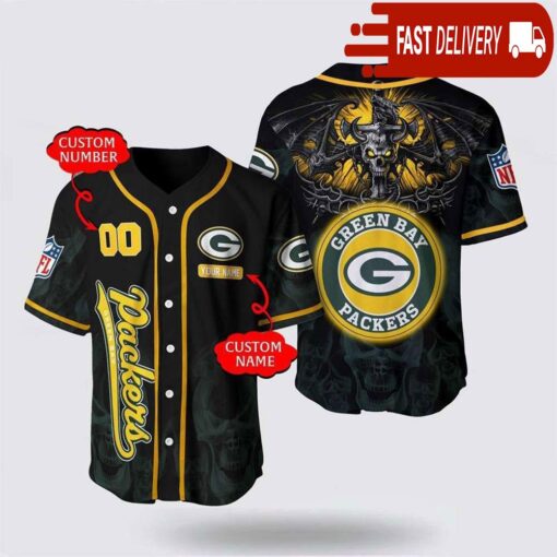 NFL Green Bay Packers Personalized Baseball Jersey with Name and Number - available at - sportfansshop.com