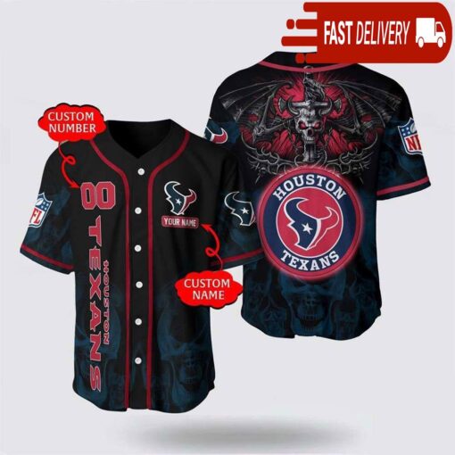 NFL Houston Texans Personalized Baseball Jersey with Name and Number - available at - sportfansshop.com