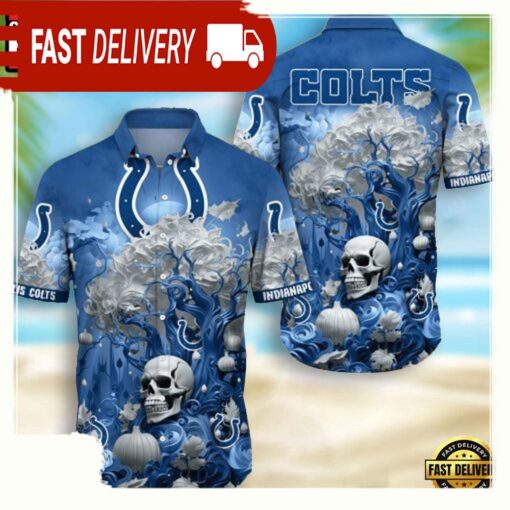 NFL Indianapolis Colts Skull Pumpkin Hawaiian Shirt For Men Women - available at - sportfansshop.com