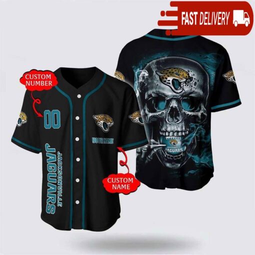 NFL Jacksonville Jaguars Baseball Jersey 3D Personalized Skull Shirt for Your Football Team - available at - sportfansshop.com