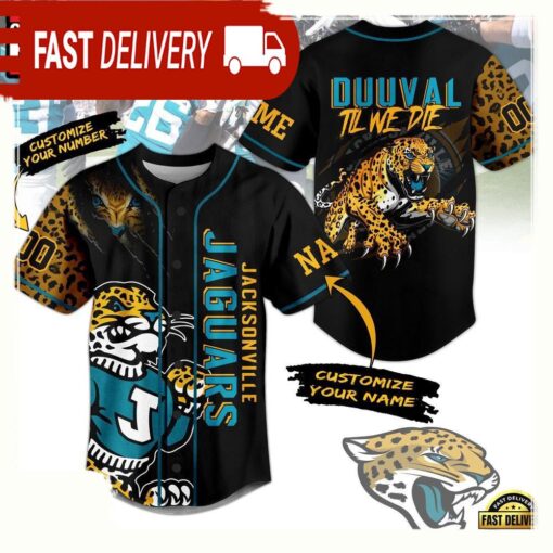 NFL Jacksonville Jaguars Duuval Til We Die Custom Name Number Baseball Jersey - available at - sportfansshop.com