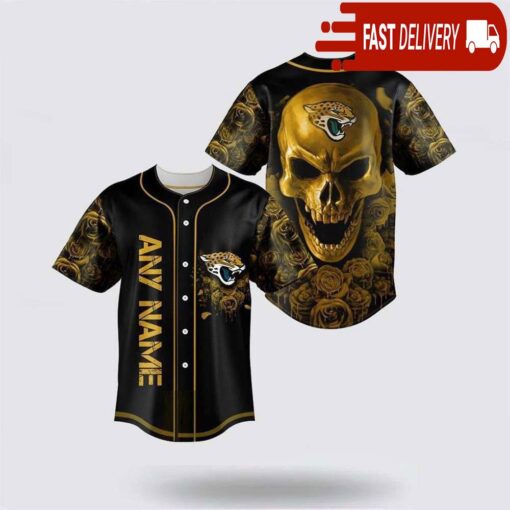 NFL Jacksonville Jaguars Skull Flower 3D Baseball Jersey Football Gift - available at - sportfansshop.com