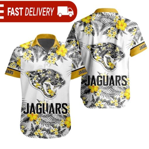 NFL Jacksonville Jaguars Tropical Floral Hibiscus Hawaiian Shirt - available at - sportfansshop.com