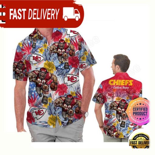 NFL Kansas City Chiefs America Flag Tropical Floral Custom Hawaiian Shirt For Men Women - available at - sportfansshop.com