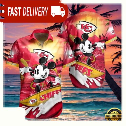 NFL Kansas City Chiefs Disney Mickey Mouse Hawaiian Shirt - available at - sportfansshop.com