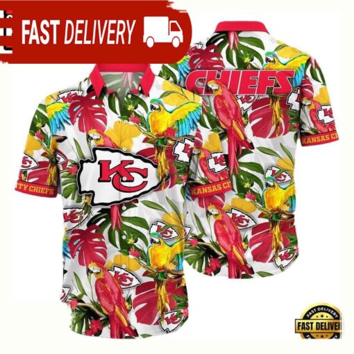 NFL Kansas City Chiefs Parrots Tropical Flower Hawaiian Shirt For Men Women - available at - sportfansshop.com