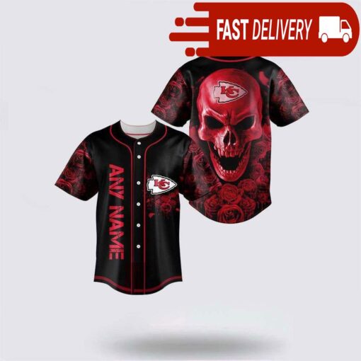 NFL Kansas City Chiefs Skull Flower 3D Baseball Jersey Football Gift - available at - sportfansshop.com