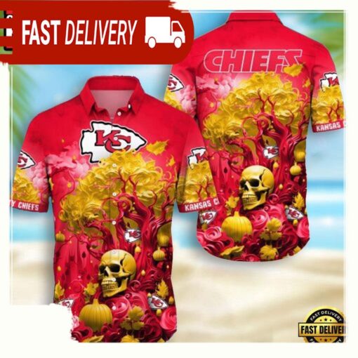 NFL Kansas City Chiefs Skull Pumpkin Hawaiian Shirt For Men Women - available at - sportfansshop.com