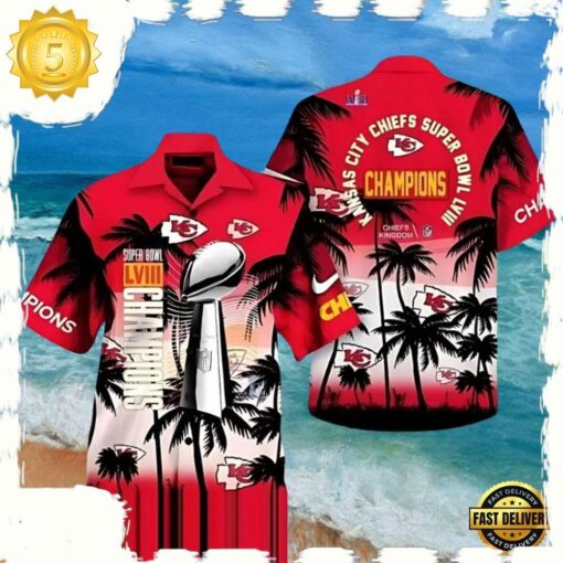 NFL Kansas City Chiefs Super Bowl LVIII Hawaiian Shirt - available at - sportfansshop.com