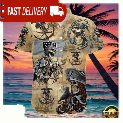 NFL Las Vegas Raiders Hawaiian Shirts Pirates Skull Print - available at - sportfansshop.com