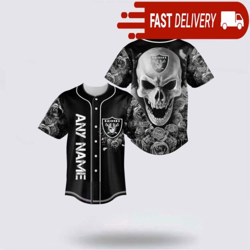 NFL Las Vegas Raiders Skull Flower 3D Baseball Jersey Football Gift - available at - sportfansshop.com