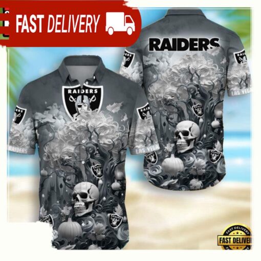 NFL Las Vegas Raiders Skull Pumpkin Hawaiian Shirt For Men Women - available at - sportfansshop.com