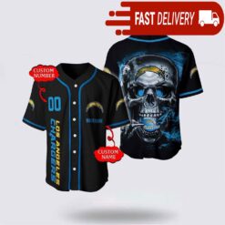 NFL Los Angeles Chargers Baseball Jersey 3D Personalized Skull Shirt for Your Football Team - available at - sportfansshop.com