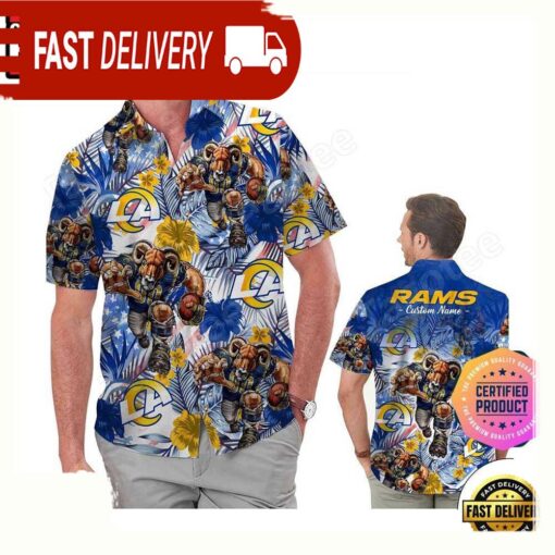 NFL Los Angeles Rams America Flag Tropical Floral Custom Hawaiian Shirt For Men Women - available at - sportfansshop.com