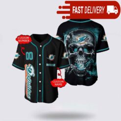 NFL Miami Dolphins Baseball Jersey 3D Personalized Skull Shirt for Your Football Team - available at - sportfansshop.com