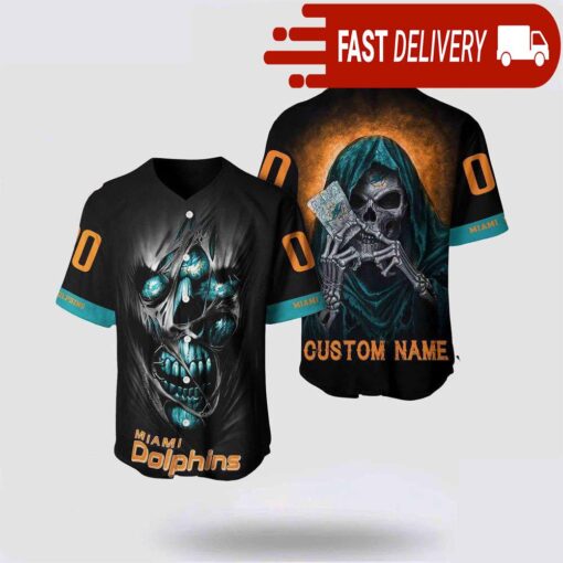 NFL Miami Dolphins Baseball Jersey Alchemy Grim Reaper Design Your Own Shirt - available at - sportfansshop.com