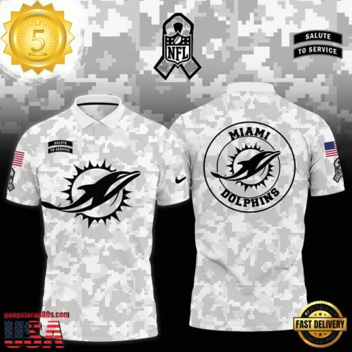 NFL Miami Dolphins Camo 2025 Salute to Service Polo Shirt - available at - sportfansshop.com