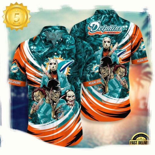 NFL Miami Dolphins Halloween Horror Movies Hawaiian Shirt For Men Women - available at - sportfansshop.com