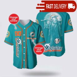 NFL Miami Dolphins Jason Voorhees Custom Name Baseball Jersey 3D Horror Shirt - available at - sportfansshop.com