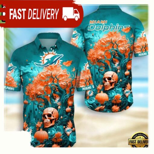 NFL Miami Dolphins Skull Pumpkin Hawaiian Shirt For Men Women - available at - sportfansshop.com