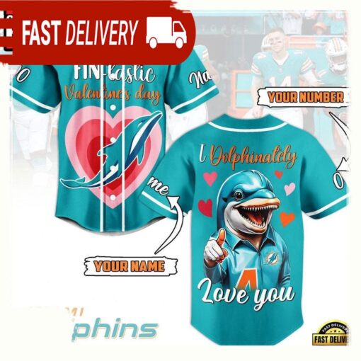 NFL Miami Dolphins Valentines Day Custom Name Number Baseball Jersey - available at - sportfansshop.com