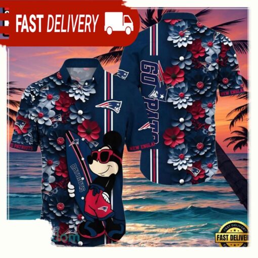 NFL Mickey Mouse New England Patriots Aloha Hawaiian Shirt - available at - sportfansshop.com