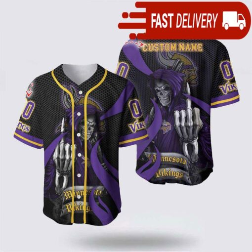 NFL Minnesota Vikings Grim Reaper Custom Name Baseball Jersey Gift for Your Squad - available at - sportfansshop.com