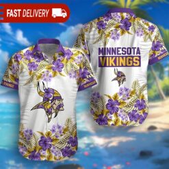 NFL Minnesota Vikings Tropical Floral Hibiscus Hawaiian Shirt - available at - sportfansshop.com