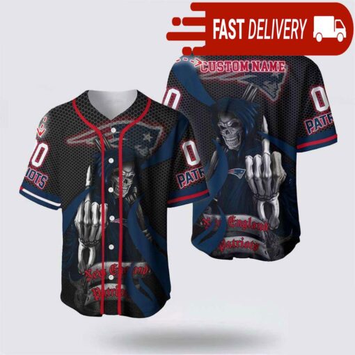 NFL New England Patriots Grim Reaper Custom Name Baseball Jersey Gift for Your Squad - available at - sportfansshop.com